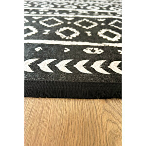 Siyah İskandinav Yıkanabilir Kaymaz Bambu Halı Pamuk Kilim Salon Halısı Ve Yolluk, 120 X 160