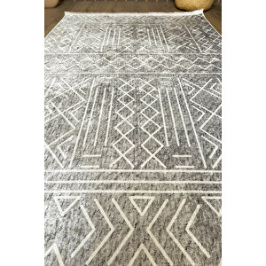 Gri Etnik Yıkanabilir Kaymaz Bambu Halı Pamuk Kilim Salon Halısı Ve Yolluk, 100 X 160