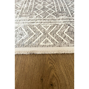 Gri Etnik Yıkanabilir Kaymaz Bambu Halı Pamuk Kilim Salon Halısı Ve Yolluk, 100 X 160