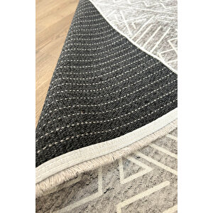 Gri Etnik Yıkanabilir Kaymaz Bambu Halı Pamuk Kilim Salon Halısı Ve Yolluk, 100 X 160
