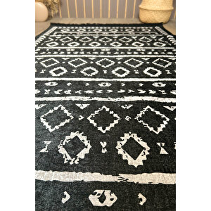 Siyah İskandinav Yıkanabilir Kaymaz Bambu Halı Pamuk Kilim Salon Halısı Ve Yolluk, 160 X 230