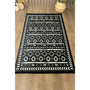 Siyah İskandinav Yıkanabilir Kaymaz Bambu Halı Pamuk Kilim Salon Halısı Ve Yolluk, 160 X 230