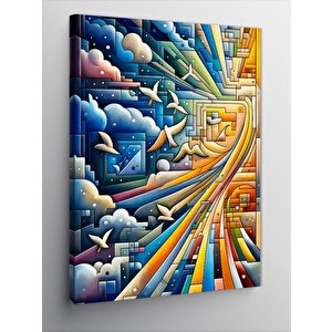 Kanvas Tablo Soyut Manzara Ve Martılar 70x100 cm