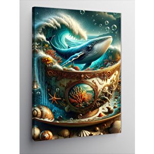 Kanvas Tablo Fincanın İçindeki Balina Ve Deniz Dalgası 70x100 cm