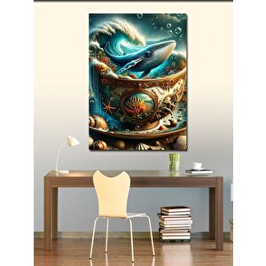 Kanvas Tablo Fincanın İçindeki Balina Ve Deniz Dalgası 70x100 cm