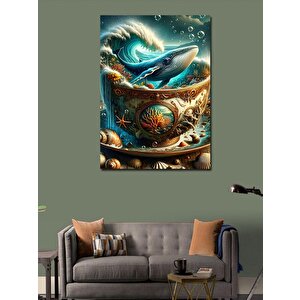 Kanvas Tablo Fincanın İçindeki Balina Ve Deniz Dalgası 70x100 cm