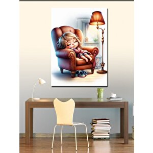 Kanvas Tablo Koltukta Uyuyan Sevimi Kız 100x140 cm