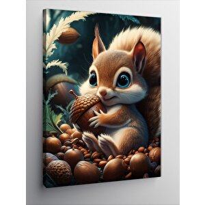 Kanvas Tablo Sevimli Sincap Ve Palamut 70x100 cm