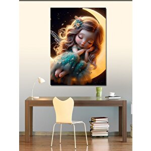 Kanvas Tablo Ay Üzerinde Uyuyan Küçük Kız 70x100 cm