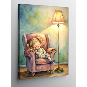 Kanvas Tablo Koltukta Uyuyan Sevimi Kız 70x100 cm
