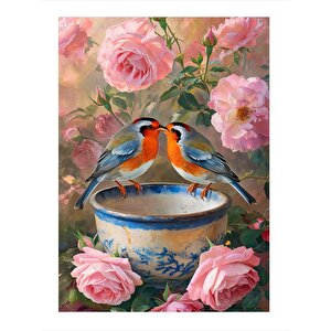 Serçeler Ve Fincan Art Mdf Poster 25cmx 35cm 25x35 cm