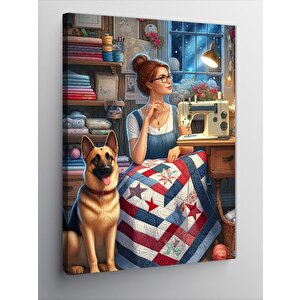 Kanvas Tablo Terzi Ve Sevimli Köpeği 100x140 cm