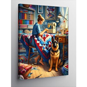 Kanvas Tablo Terzi Kadın Ve Köpeği 50x70 cm