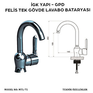 İgk Yapi - Gpd Mtl75 Feli̇s Tek Gövde Lavabo Bataryasi