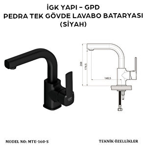 İgk Yapi - Gpd Mtl160-s Pedra Tek Gövde Lavabo Bataryasi (si̇yah)