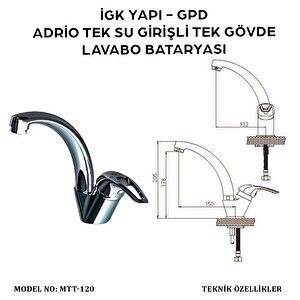 İgk Yapi - Gpd Mtt120 Adri̇o Tek Su Gi̇ri̇şli̇ Tek Gövde Lavabo Bataryasi