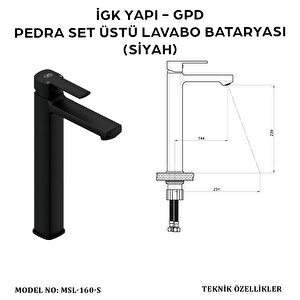 İgk Yapi - Gpd Msl160-s Pedra Set Üstü Lavabo Bataryasi (si̇yah)