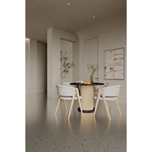 Antoryum Yuvarlak Yemek Masası Mutfak Masası Balkon Salon Masa Ahşap Ayaklı