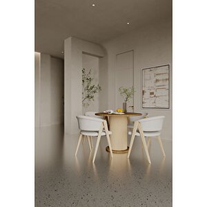 Antoryum Yuvarlak Şık Ayaklı Ceviz Mutfak Yemek Masası Balkon Salon Masa