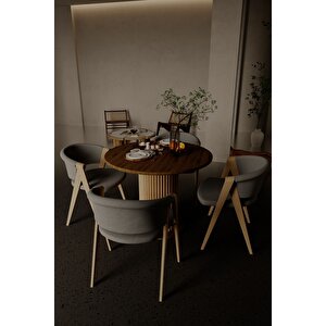 Antoryum Yuvarlak Şık Ayaklı Ceviz Mutfak Yemek Masası Balkon Salon Masa