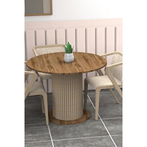 Antoryum Yuvarlak Şık Ayaklı Ceviz Mutfak Yemek Masası Balkon Salon Masa