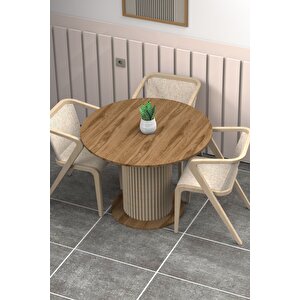 Antoryum Yuvarlak Şık Ayaklı Ceviz Mutfak Yemek Masası Balkon Salon Masa
