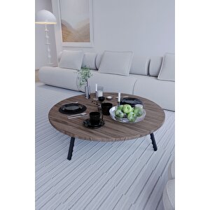 Kozalak Yuvarlak Katlanabilir Ayaklı Şık Yer Sofrası Ceviz 60 Cm