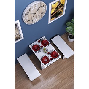 Firuze Duvara Monte Katlanabilir 2 Tabureli Mutfak Masası Yemek Masası Balkon Masası