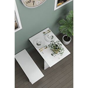Begonya Duvara Monte Katlanabilir Tek Tabureli Yemek Masası Pratik Mutfak Masası Balkon Masası