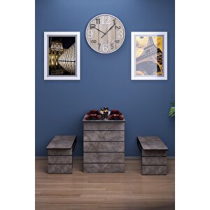 Firuze Duvara Monte Katlanabilir 2 Tabureli Pratik Yemek Masası Mutfak Masası Balkon Masası