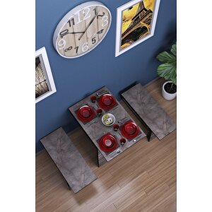 Firuze Duvara Monte Katlanabilir 2 Tabureli Pratik Yemek Masası Mutfak Masası Balkon Masası