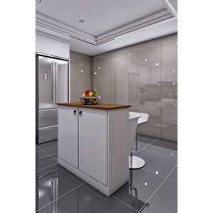 Mutfak Masası Ada Şeklinde Bar Masa Ile Birlikte Beyaz Ahşap Ceviz Renk Azure 565656