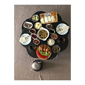 Papatya Siyah Mermer Desenli Yer Sofrası Hamur Açma 90 Cm ( Hediyeli Ürün)