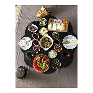 Papatya Siyah Mermer Desenli Yer Sofrası Hamur Açma 90 Cm ( Hediyeli Ürün)