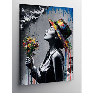 Kanvas Tablo Renkli Şapkalı Kız 100x140 cm