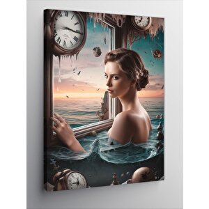 Kanvas Tablo Denizdeki Kadın Ve Saatler 70x100 cm
