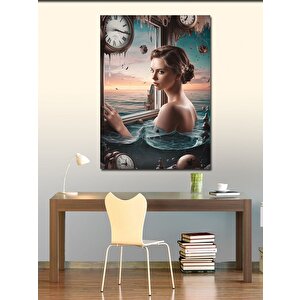 Kanvas Tablo Denizdeki Kadın Ve Saatler 50x70 cm