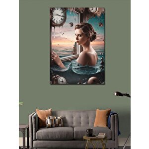 Kanvas Tablo Denizdeki Kadın Ve Saatler 50x70 cm