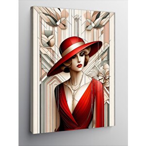 Kanvas Tablo Kırmızı Şapkalı Elbiseli Kadın 100x140 cm