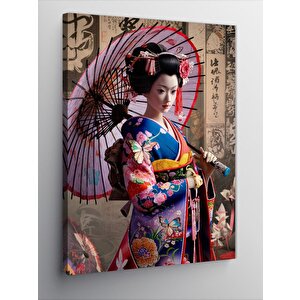 Kanvas Tablo Şemsiyeli Japon Kadın 100x140 cm