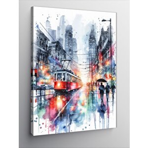 Kanvas Tablo Sulu Boya Renkli Tramvay 100x140 cm