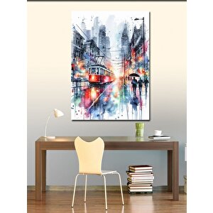 Kanvas Tablo Sulu Boya Renkli Tramvay 100x140 cm