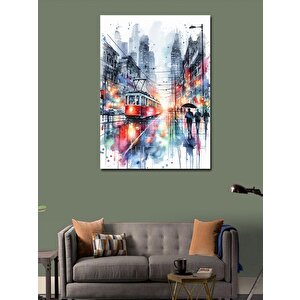 Kanvas Tablo Sulu Boya Renkli Tramvay 100x140 cm