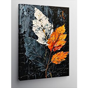 Kanvas Tablo Siyah Desenli Yaprak Pastel Renk 70x100 cm