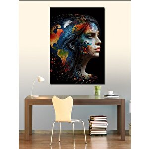 Kanvas Tablo Renkli Harita Ve Kadın 70x100 cm
