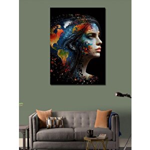 Kanvas Tablo Renkli Harita Ve Kadın 70x100 cm