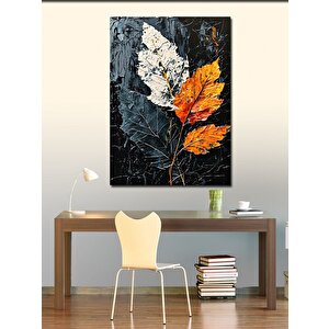 Kanvas Tablo Siyah Desenli Yaprak Pastel Renk 100x140 cm