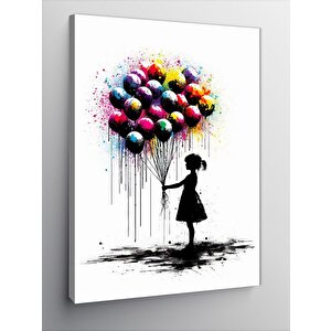 Kanvas Tablo Renkli Uçan Balonlu Çocuk 70x100 cm