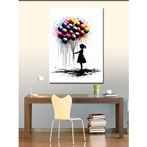 Kanvas Tablo Renkli Uçan Balonlu Çocuk 70x100 cm