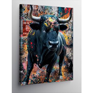 Kanvas Tablo Siyah Kızgın Boğa Ve Renkler 50x70 cm